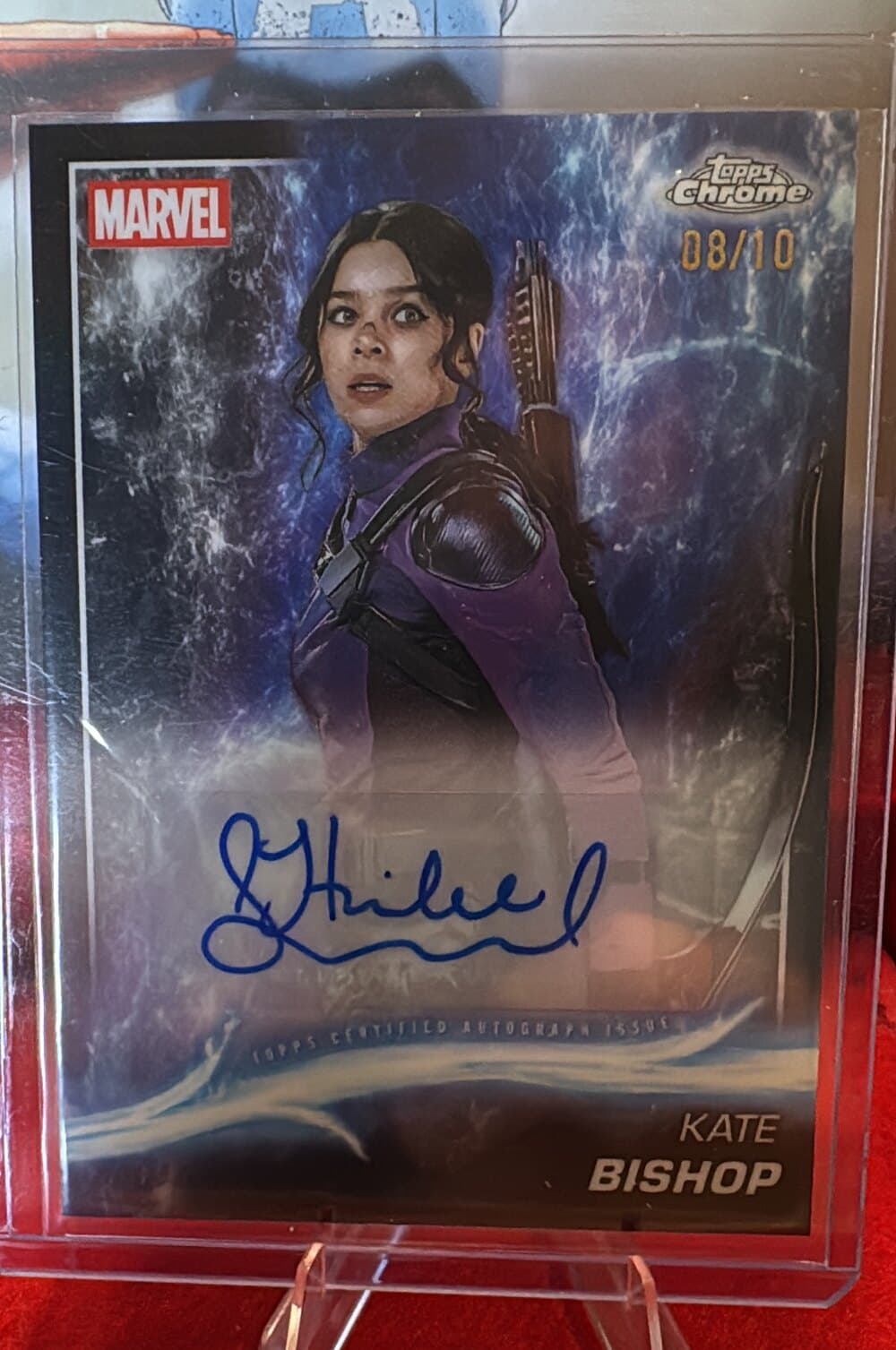 Topps Chrome Marvel Kate Bishop certified autograph card numbered 08 of 10.